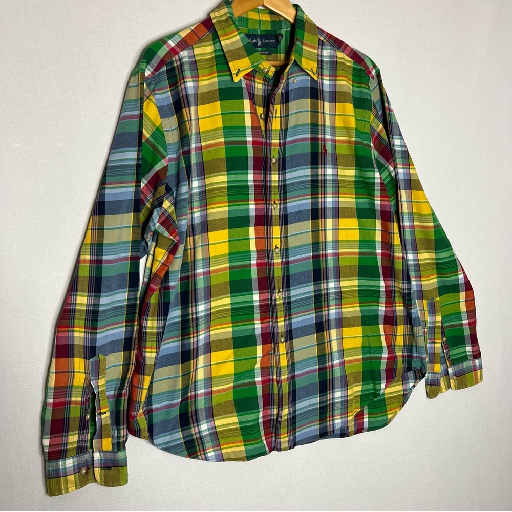 Ralph Lauren Colorful Plaid Y2K Mens Button Up Long Sleeve Dress Shirt Size XL - Picture 4 of 7